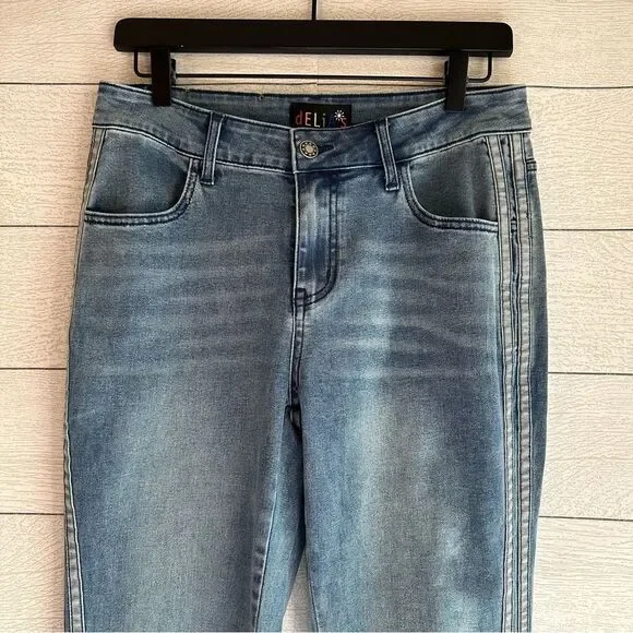 DELIA*S TOTALLY TRIPPIN FLARED SIDE STRIPE STRETCH JEANS Y2K SIZE MEDIUM - Picture 6 of 13